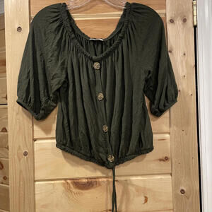 Free Kisses Olive Green Button-Front Blouse